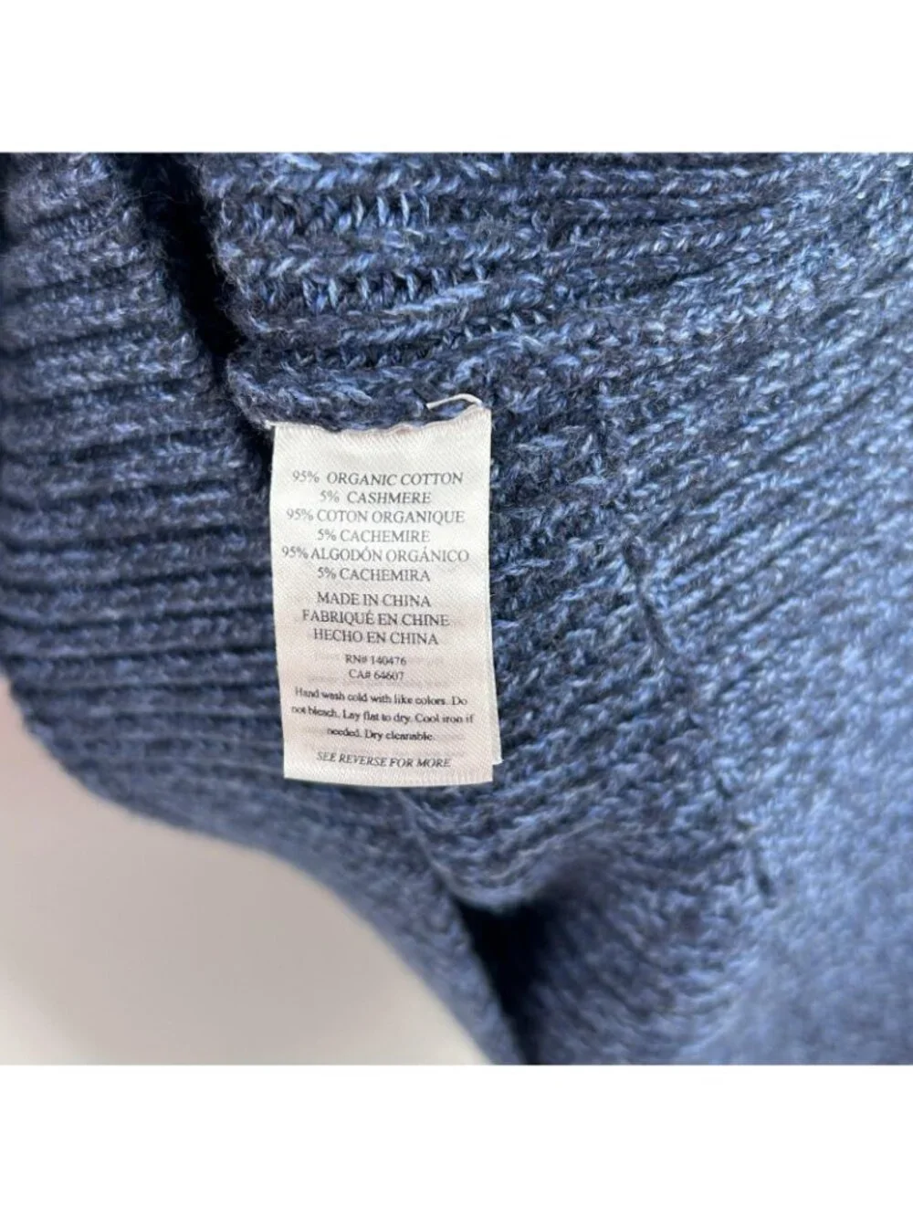 Faherty Sweater Men's Medium Blue Knit Crewneck Organic Cotton & Cashmere Blend